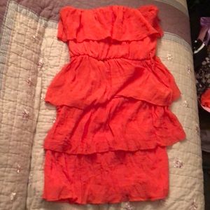 Bright orange strapless layered dress small